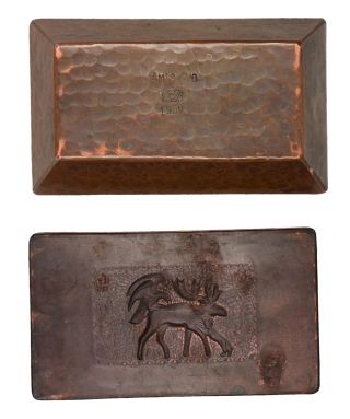 A Swedish Arts & Crafts copper box Jamtslojd 1920 Moose Eagle Wolf 6