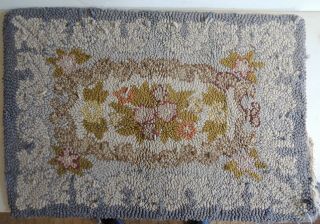 Vintage Early 1900s Floral Hooked Rug