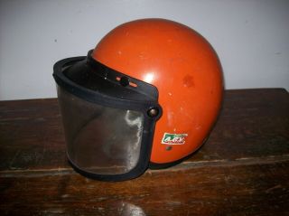 Vintage Orange A.  G.  V.  Helmet Italy With Visor Size Medium
