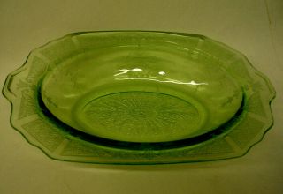 Antique Depression Glass 10 " Oval Serving Bowl Green Vaseline Hocking Princess