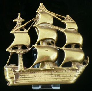 Large Antique/vintage Brass Door Knocker Galleon Ship
