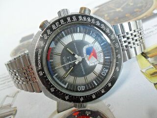 HTF Vintage 1970 ' s Men ' s Sicura 3 Star 17J Swiss Chronograph Chrono Graphe Watch 6