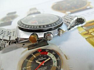 HTF Vintage 1970 ' s Men ' s Sicura 3 Star 17J Swiss Chronograph Chrono Graphe Watch 7