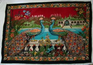 Vintage Peacock Tapestry Vibrant Colors Flowers Hippie Boho Glam 38”x54” Turkey