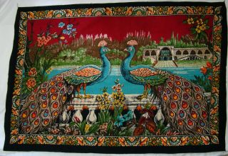 Vintage Peacock Tapestry Vibrant Colors Flowers Hippie Boho Glam 38”x54” Turkey 2