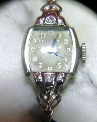 Vintage Bulova Solid 14k Gold & Diamond Womans Hand Wind Wrist Watch 1 Day Nr