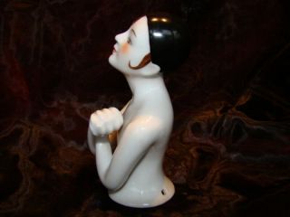 Half doll Figurine Pierrot Half Doll Pincushion Arms Away Art Deco Style Art Nou 5