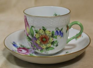1 X Herend Hand Painted Cup & Saucer Printemps Antique
