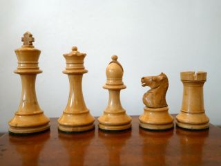 Antique Weighted British Staunton Chess Set.  Complete W/ Box (ayers?)