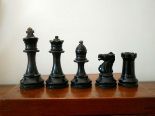 Antique Weighted British Staunton Chess Set.  Complete w/ box (Ayers?) 2