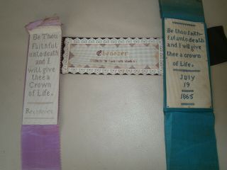3 Victorian Antique Paper Punch Sampler Cross Stitch Bookmarks,  Religious Text.