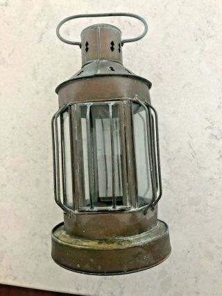 Vintage Tin Lantern With Glass Inserts