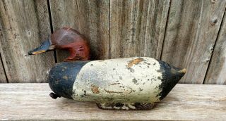 Antique Chesapeake Bay Wooden Duck Decoy Canvasback Drake Hand Carved Branded