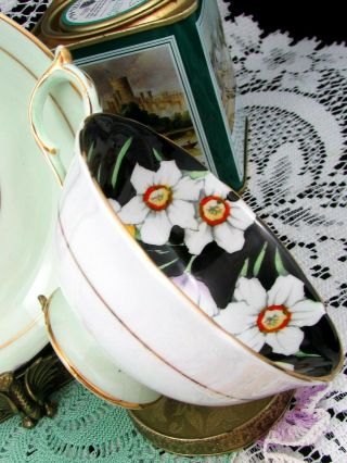 PARAGON TULIP & WHITE FLORAL CHINTZ OVER BLACK TEA CUP AND SAUCER 3