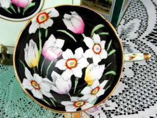 PARAGON TULIP & WHITE FLORAL CHINTZ OVER BLACK TEA CUP AND SAUCER 4