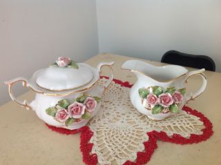Vintage Creamer/sugar Porcelain,  Applied Pink Roses Gold Trim,  Japan