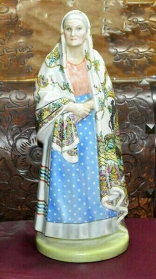 Antique Figure Ceramic Italian Statue Lenci Older Lady In Typical Dress Signed