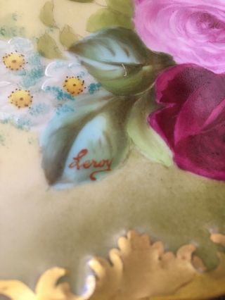 Antique T&V Limoges Hand Painted Roses Cabinet Plate Signed 