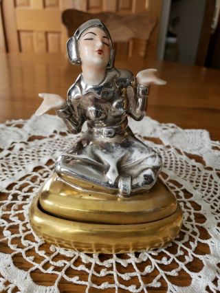 Antique Art Deco Harlequin Porcelain Jewelry Trinket Box Halga Limoges France