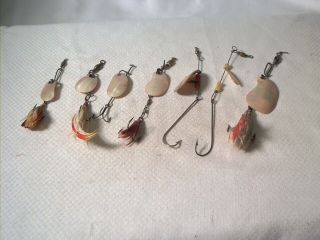 Vintage Old Metal Fishing Lure 7 Pearl Spinners