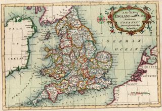18th Century,  Hand Coloured Engraving,  A Map Of England And Wales,  C.  1770