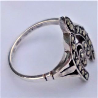 Antique Edwardian Silver and Marcasite Ring Good Luck Wishbone and Clover c 1905 2