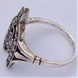 Antique Edwardian Silver and Marcasite Ring Good Luck Wishbone and Clover c 1905 3