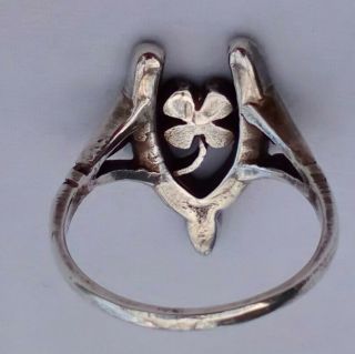 Antique Edwardian Silver and Marcasite Ring Good Luck Wishbone and Clover c 1905 4