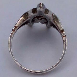 Antique Edwardian Silver and Marcasite Ring Good Luck Wishbone and Clover c 1905 5