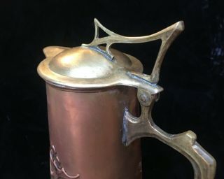 Georg Leykauf Sucessionist Art Nouveau Brass & Copper Claret Pitcher Jug 5