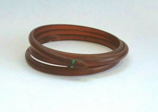 Antique Art Deco Rhinestone Brown Celluloid Snake Wrap Coil Bracelet Small Wrist