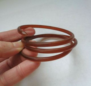 Antique Art Deco Rhinestone Brown Celluloid Snake Wrap Coil Bracelet small wrist 2