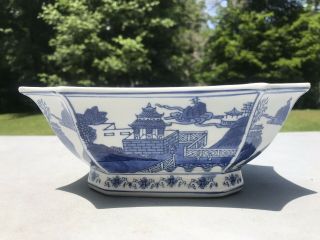Antique Vintage Chinese Porcelain Blue White Serving Dish Marked 2