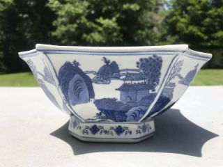 Antique Vintage Chinese Porcelain Blue White Serving Dish Marked 3