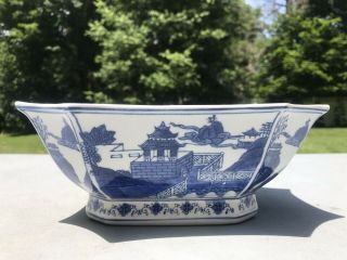 Antique Vintage Chinese Porcelain Blue White Serving Dish Marked 4