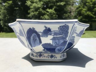 Antique Vintage Chinese Porcelain Blue White Serving Dish Marked 5