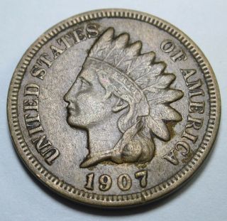 1907 Vf Us Indian Head Penny 1 Cent Old Antique U.  S.  Currency Money Coin Usa