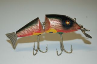 Vintage 5 " Creek Chub Bait Co.  Wooden Jointed Wagtail Fishing Lure W/ Glass Eyes
