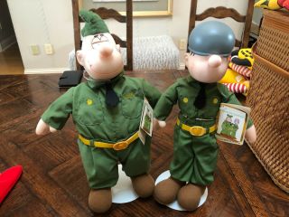 2000 Vintage Set Of 2 Beetle Bailey And Sarge Plush Dolls W/ Stands (15 ")