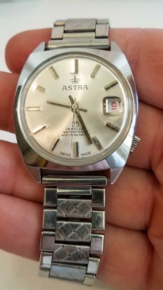 Astra 25 Jewel Automatic Mens Wrist Watch Swiss Vintage Stainless Waterproof