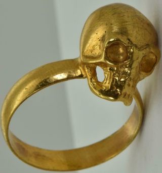 Rare Antique Imperial Russian Memento Mori Skull 18k Gold Plated Silver Ring