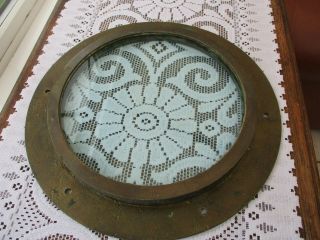 VINTAGE SOLID BRASS SHIP / BOAT PORTHOLE WINDOW 32CM OUTER DIAMETER,  THICK GLASS 3