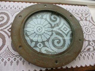 VINTAGE SOLID BRASS SHIP / BOAT PORTHOLE WINDOW 32CM OUTER DIAMETER,  THICK GLASS 4