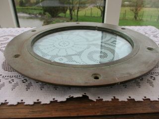 VINTAGE SOLID BRASS SHIP / BOAT PORTHOLE WINDOW 32CM OUTER DIAMETER,  THICK GLASS 5