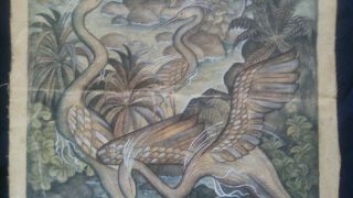 Antique Vintage Unusual Balinese Canvas Painting Exotic BIRDS Bali 12 x 19 