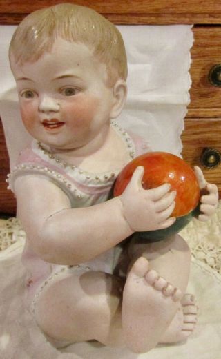 Antique Large 9 " Bisque Character Doll Piano Baby,