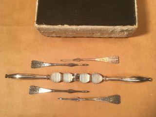 Antique 1880 Pairpoint Mfg.  Co Nut Cracker and 4 Picks in Presentation Case 2