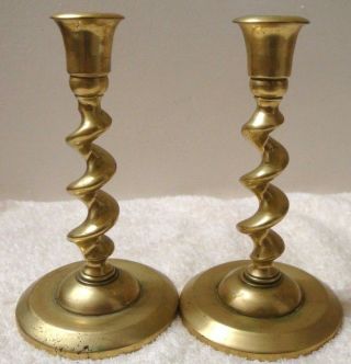 Pair Solid Brass Spiral Candlestick Holder 6 - 1/4 " Candle Holder Vintage Antique