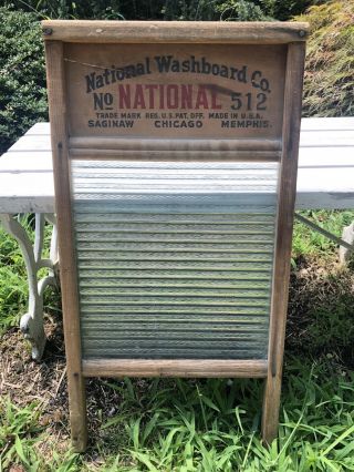 Vintage No 512 National Washboard Co.  Wood Glass Farmhouse Primitive Washing