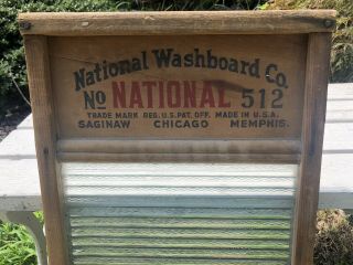 Vintage No 512 National Washboard Co.  Wood Glass Farmhouse Primitive Washing 2